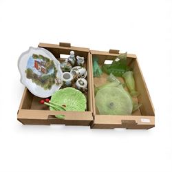 Hand painted tea set, decorated with mills, together with Carlton ware salad bowl, and glassware 