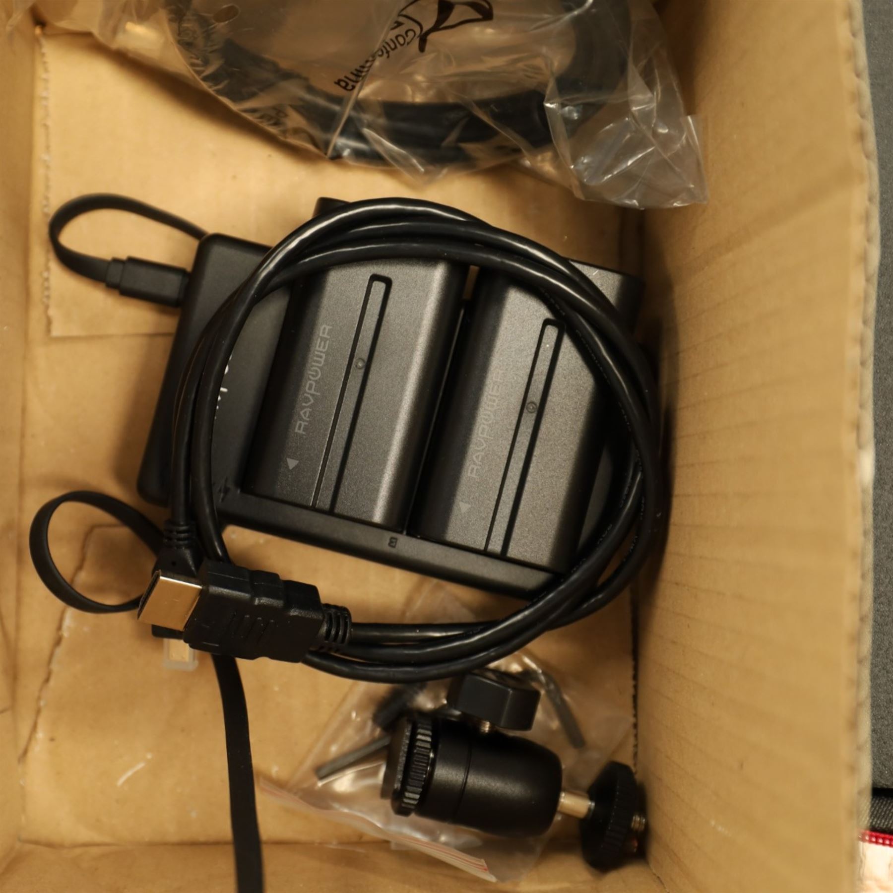 Parrot drone, with spare batteries; Lilliput field monitor with batteries (2)