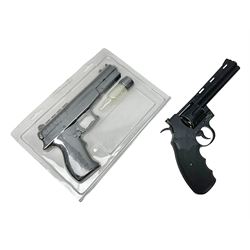 Marksman 1018 spring action BB pistol, serial no.121912951321, L27cm in original packaging with ball dispenser; and KWC .177 cal. CO2 revolver, serial no.31128882, L31cm (2)  NB: AGE RESTRICTIONS APPLY TO THE PURCHASE OF AIR WEAPONS.