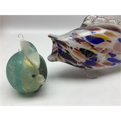 Bjorn Ramel Sea of Sweden Glasbruk art glass footed candle holder, together with a Murano fish, various other art glass vases, stylised green fish, etc, tallest H29cm