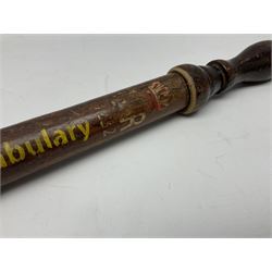 Mid 20th century truncheon, the body decorated with 'ER 1232' and gilded crown over yellow York Constabulary lettering, L45cm