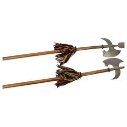 Pair of Halberds, with steel ends and wooden shafts, L245cm