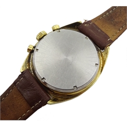 Carrera Heuer gold-plated 1970's chronograph wristwatch, manual wind, model No.73655, on brown leather strap