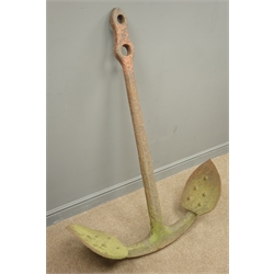  Large 20th century cast iron Anchor, plain tapering shaft with two spade shaped ends, H137cm, W97cm   