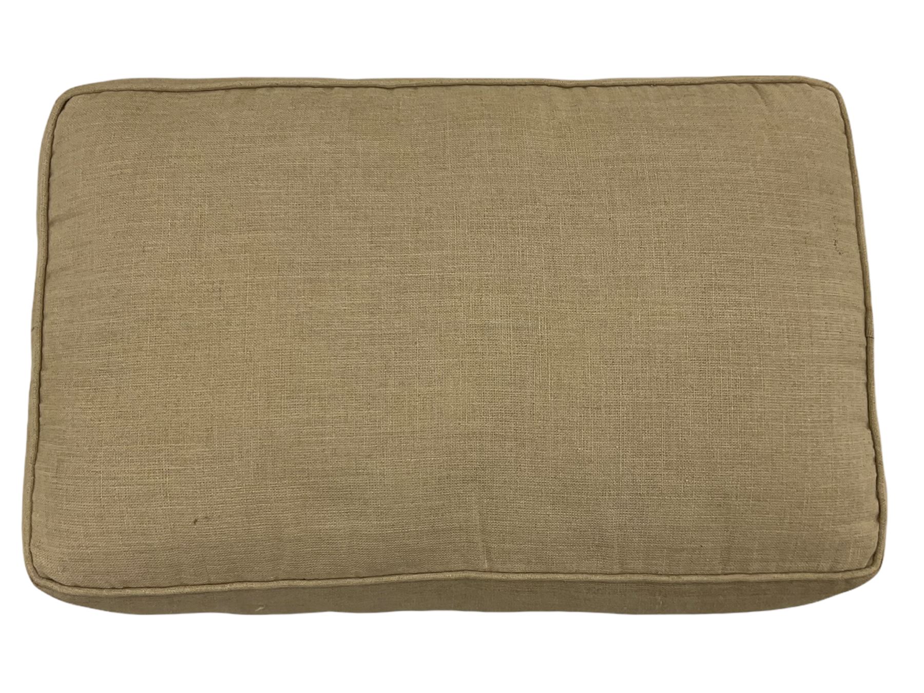French rectangular footstool, upholstered in hessian type cover, with