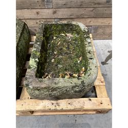 Two 19th century rectangular stone troughs (W72cm, D46cm, H25cm & W70cm, D44cm, H23cm)
