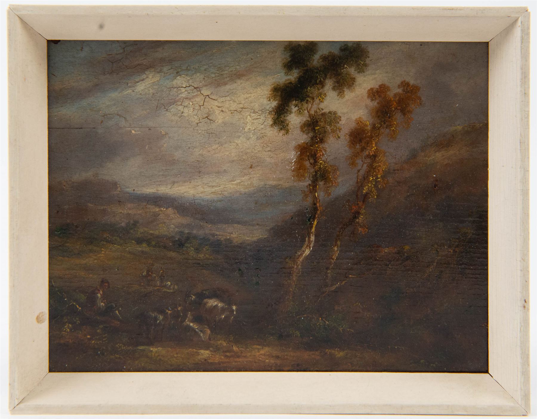 Samuel Williamson (British 1792-1840): Landscape with Goatherd, oil on panel signed and dated 1828, 13cm x 17cm