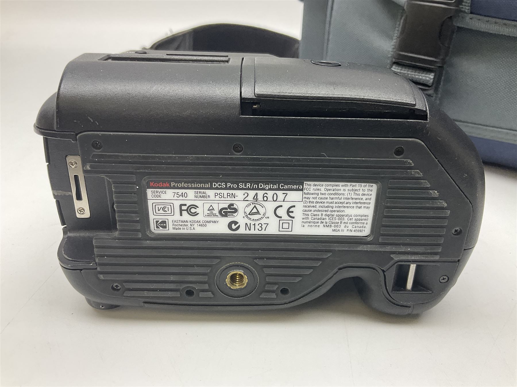 Kodak DCS pro, with Nikon F80 mount, serial no. PSLRN24607, with three batteries, charged, instruction manual and a carry case