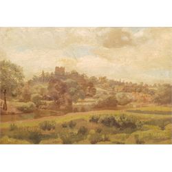 English School (Early 20th century): Yorkshire River Landscape, possibly Richmond, oil on canvas unsigned 34cm x 50cm