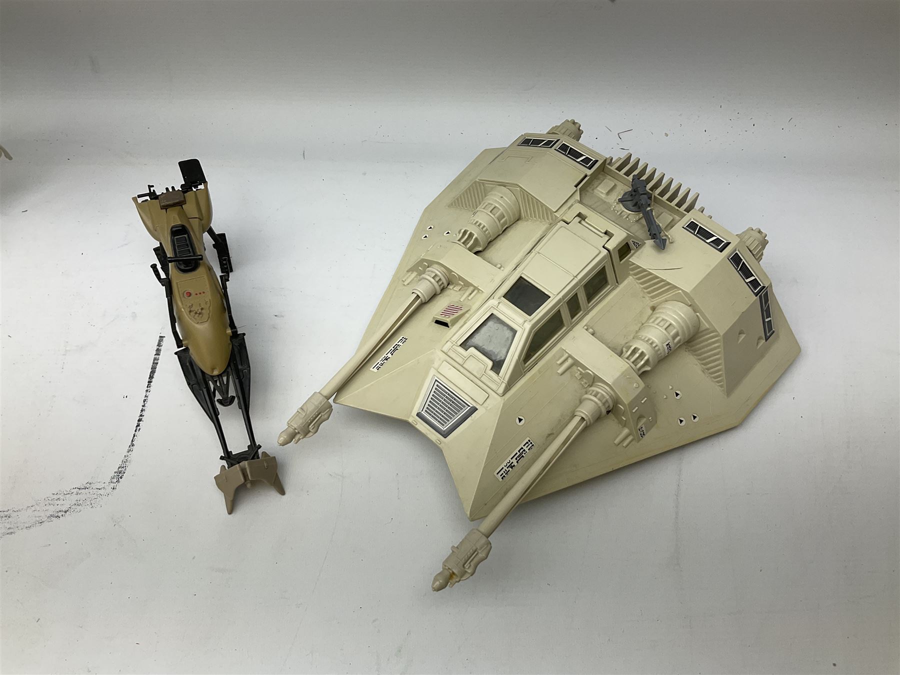 Star Wars - thirteen early 1980s vehicles/equipment including X-Wing Fighter; Snowspeeder; Slave 1 (Boba Fett's Spaceship); Scout Walker C7; Mobile Laser Cannon; Tripod Laser Cannon; Speeder Bike; Radar laser Cannon; two Vehicle Maintenance Energisers etc; all unboxed (13)