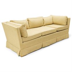 Duresta - three seat sofa of traditional Knole shape, upholstered in neutral tweed-effect fabric with matching seat cushions
