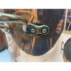 Large twin handled copper coal scuttle and cover and copper and brass riveted bucket with handle, bucket D36cm