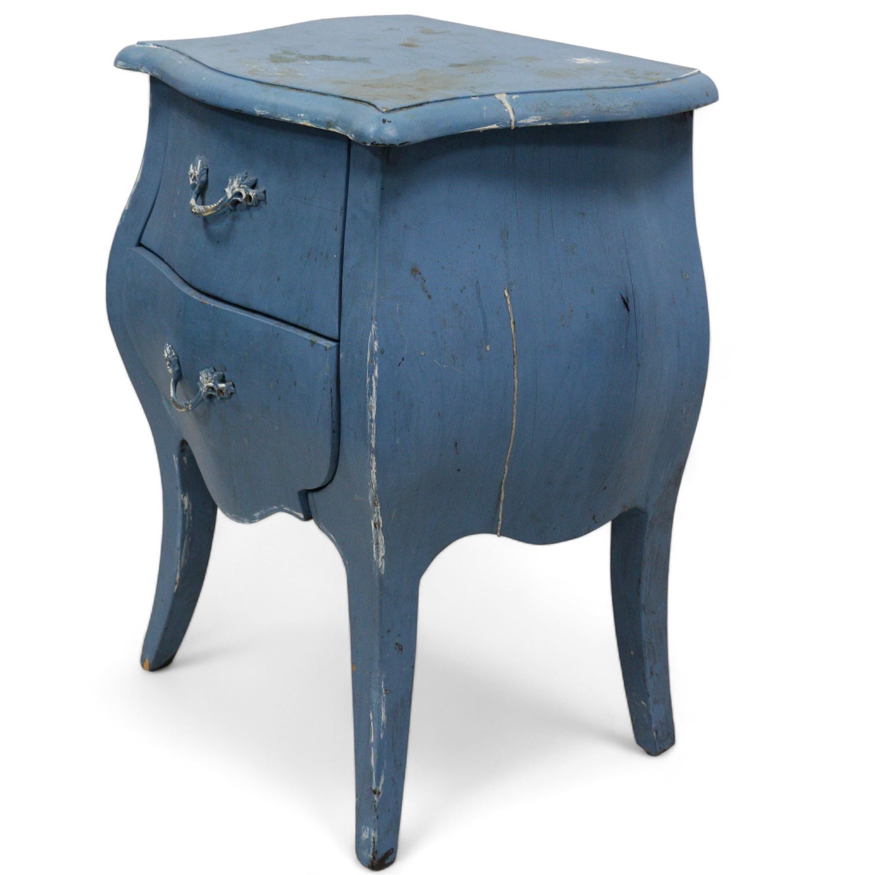 French design black finish bombe chest, shaped moulded top over three drawers, on splayed feet; and a painted bombe chest (2)