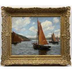 Newlyn School (Early 20th century): Boats in Calm Waters, oil on canvas unsigned 40cm x 50cm