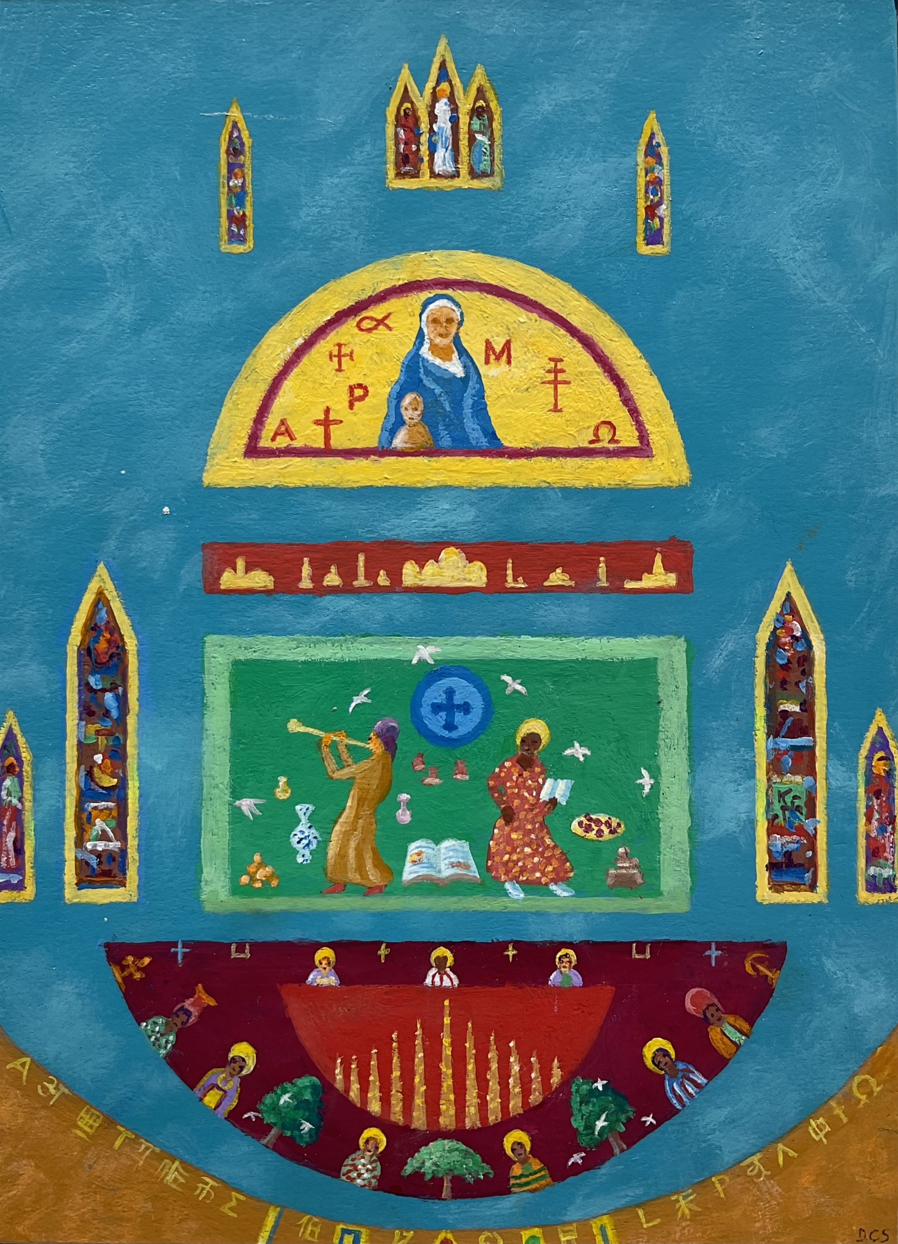 David Carson Shaw (British 1942-): 'Nativita Celeste', acrylic on board, signed, titled verso 16.5cm x 12cm