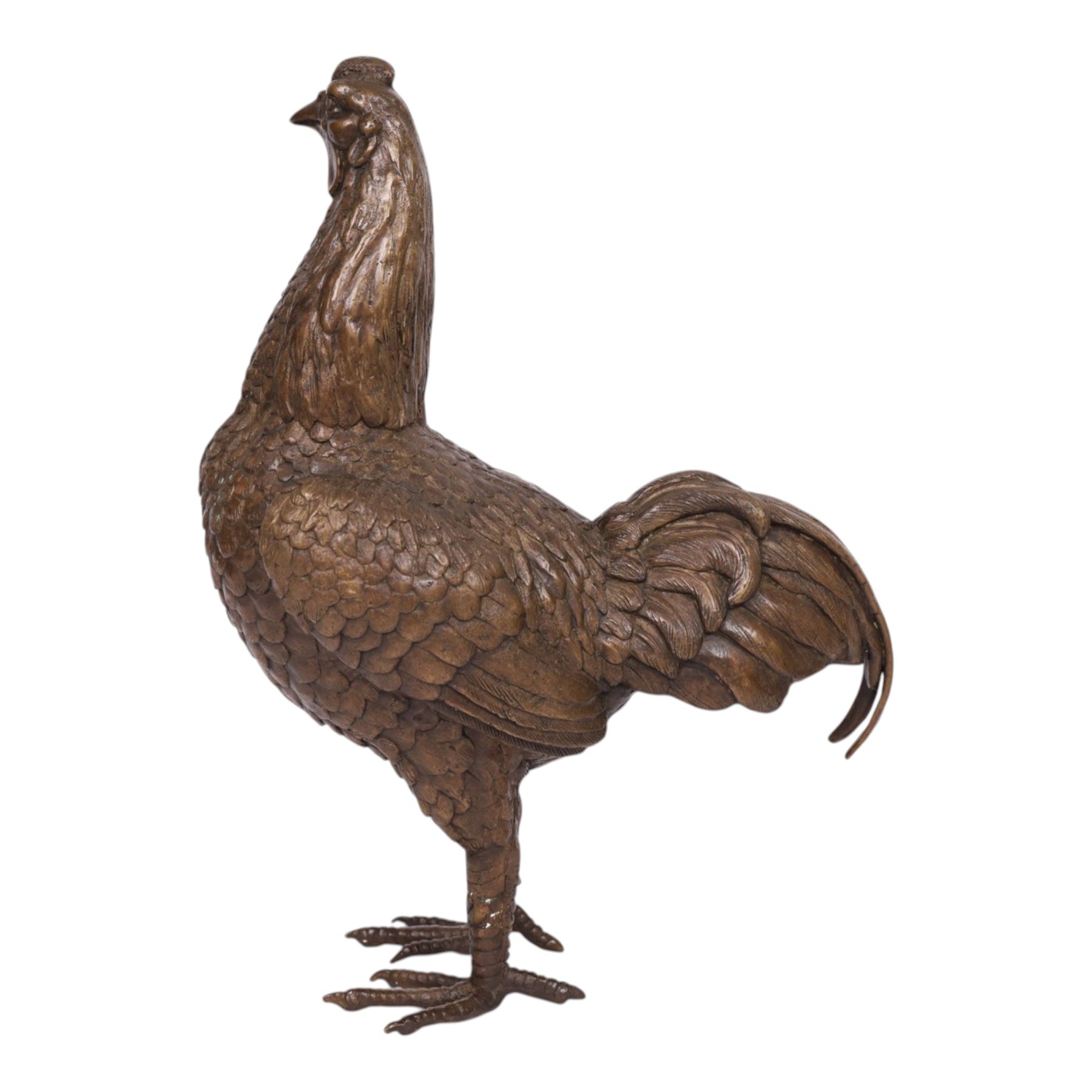 Bronzed figure of a fighting cockerel, H39cm 