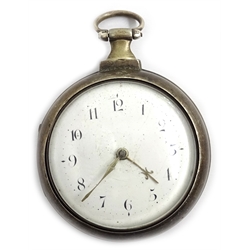  George III silver fuse pair cased pocket watch, the brass fusee movement engraved `Thomas Glase, Bridgnorth No.1821`, fancy pierced and engraved balance cock, Birmingham 1914, later outer case  