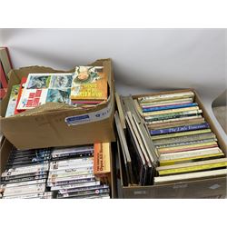 Large collection of DVDs, including The Miss Marple collection, To the Manor Born, The King's Speech etc, together with a collection of books, including a large collection on the Royal family, five boxes. 
