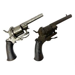 Two 19th century Belgian 7mm pin-fire revolvers - one nickel plated and the other plain steel; each with 7.5cm octagonal barrel and folding trigger L19.5cm overall (2)
