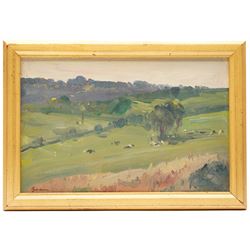 Manner of Mark Senior (British 1862-1927): View of Cows in a Field, oil on board indistinctly signed 19cm x 29.5cm 