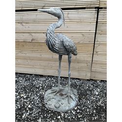 Large lead heron garden figure on a naturalistic base - THIS LOT IS TO BE COLLECTED BY APPOINTMENT FROM DUGGLEBY STORAGE, GREAT HILL, EASTFIELD, SCARBOROUGH, YO11 3TX