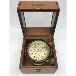 Late 19th century mahogany cased marine chronometer by 'Robert Gardner, London', silvered Roman dial inscribed with model no. '2705', four pillar chain fusee movement with detent escapement, the case with plate 'H.M.S Admiralty Service', dial diameter - 10.5cm, total diameter - 13cm