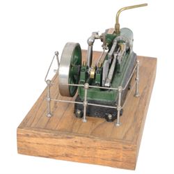 Stuart Models kit built stationary live steam engine, with plaque to one side reading 'Joyce', in green and black finish, upon wooden plinth, engine L22cm