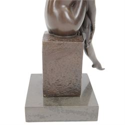 Bronze Taurus figure, modelled as a nude female with horns, signed Pino to base, upon marble plinth, H27cm 
