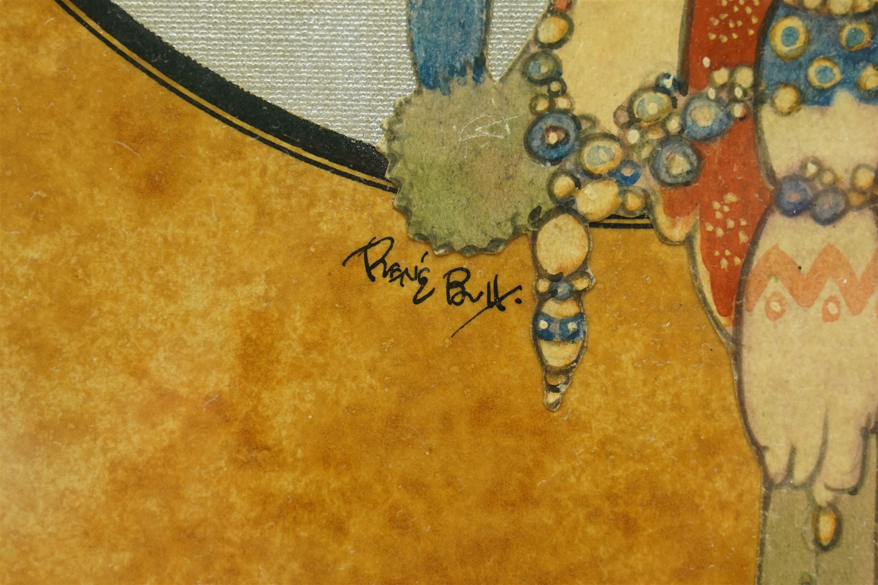 René Bull (Irish 1872-1942): Art Deco Portrait of a Flapper-Girl in Elaborate Headdress, mixed media on velum signed 30cm x 21cm