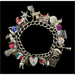 Heavy silver curb chain charm bracelet, approx 98gm 