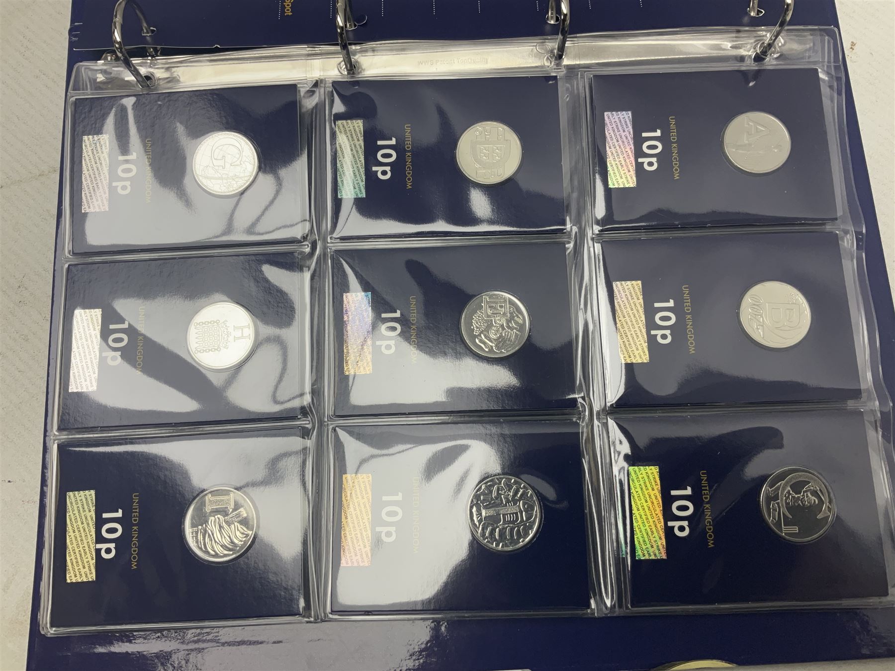 Queen Elizabeth II United Kingdom 2018 A-Z ten pence coin collection, including completer medallion, housed in a 'Change Checker' ring binder folder

