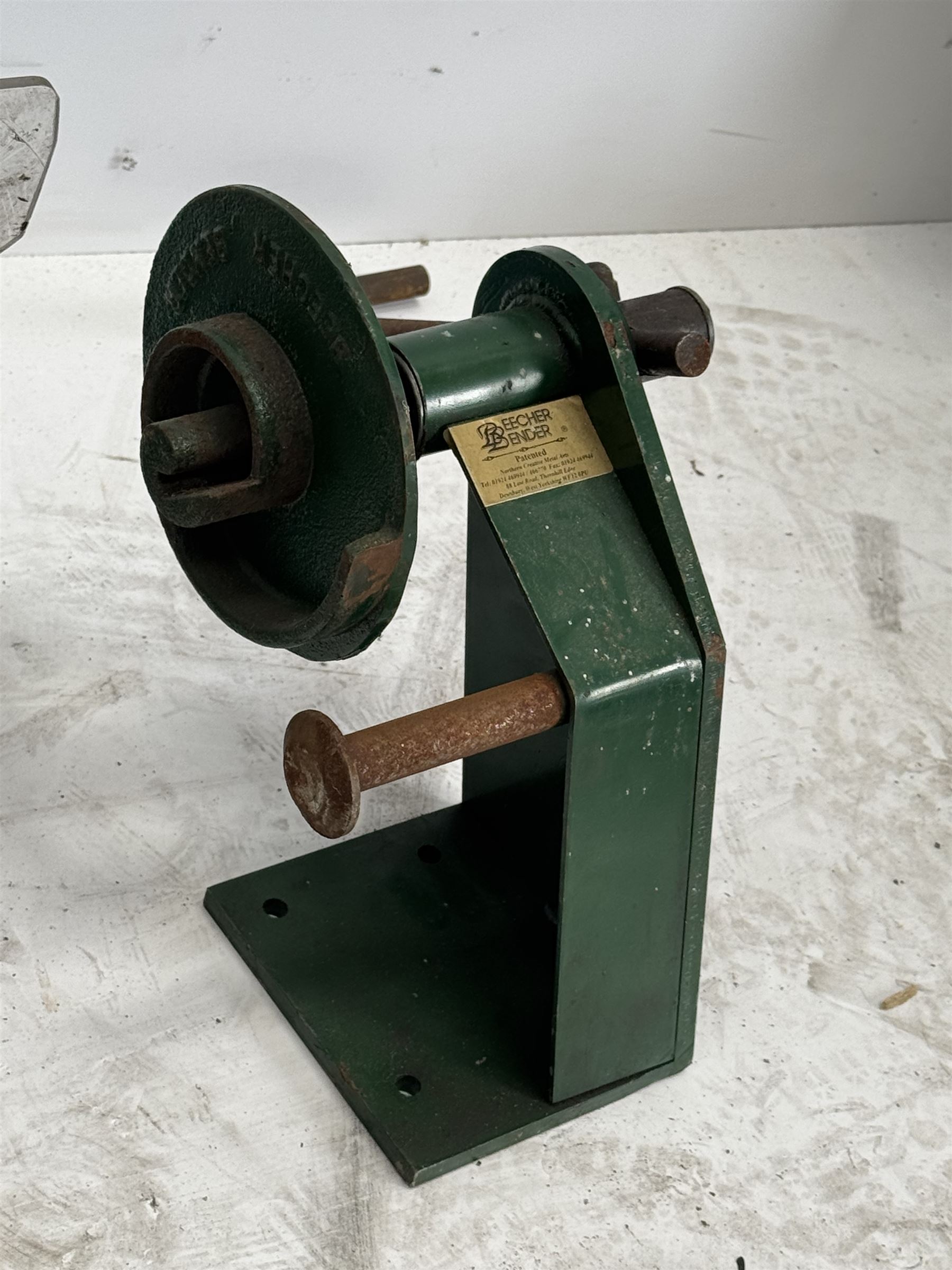 Tull bench pillar drill, Beechers Bender, Clarke grinder, pair of Stilsons, axel stands and bottle jack