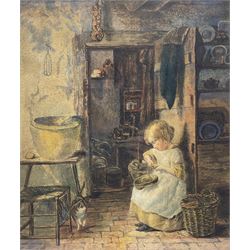 English School (Late 19th Century): Girl in the Pantry, watercolour unsigned 35cm x 29cm 