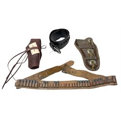 Two Wild West style leather holsters and two leather cartridge belts (4)