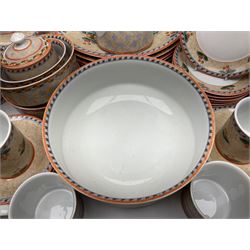 Villeroy & Boch Gallo design Switch 4 Naranja & Nazare pattern tea and dinner wares, to include seven dinner plates, twin handled lidded tureen, five mugs, four saucers, jug, lidded sucrier, large bowl,  seven ramekins, various side plates, two bowls etc