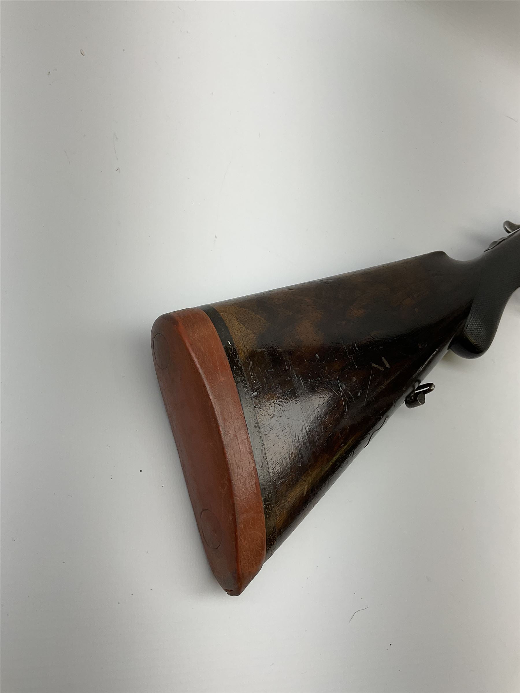 Lincoln Jeffries 12-bore side-by-side double barrel lightweight boxlock non-ejector sporting gun,  out-of-proof 66cm damascus barrels with sunken ribs, profusely engraved action, Prince of Wales walnut stock with chequered pistol grip and fore-end and thumb safety, sling swivels under barrel and stock, serial no.2139(?), L107.5cm overall RFD ONLY