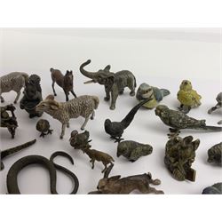 Collection of miniature cold painted bronze and similar animals, to include birds, sheep, horses etc 