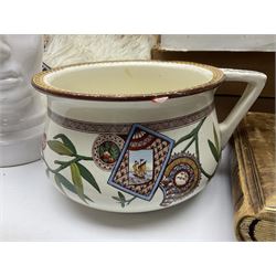 White Ostrich feather fan, together with ceramic head, leather bound photo book, Wedgwood chamber pot and other collectables 