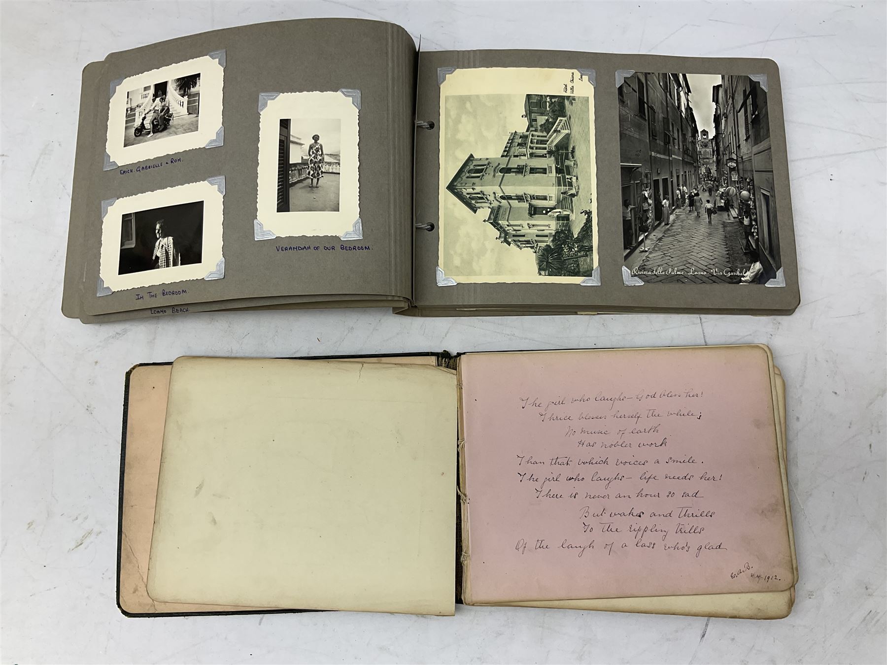 Quantity of ephemera to include Victorian and later postcards and greeting cards, photograph albums, autograph books including illustrations, crew list from Henrietta (Whitby ship), old lime quarry bill, etc