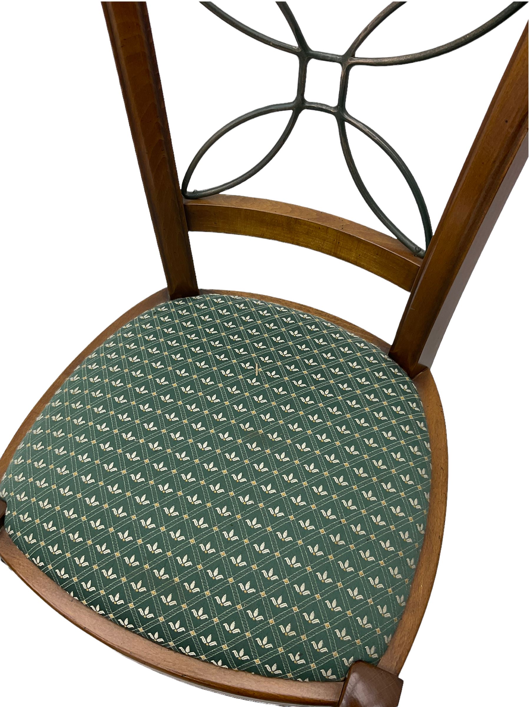 Ernest Menard - cherry wood and wrought metal dining table with glass top, and set six matching dining chairs