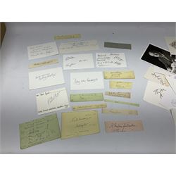 Collection of approximately  500 autographs, signed cards, signed letters, signed photographs etc from famous individuals including Sidney Godolphin, Berkeley Guise, Marquess of Salisbury (Prime Minister), Harold Wilson, Howard Macmillan, Edward Heath, Tony Blair, Prince Richard, Duke of Gloucester & Brigitte, Duchess of Gloucester, Prince Michael of Kent, Golda Meir, Kurt Waldheim, Peter Fraser, Robert Menzies, Hartley Shawcross, David Steel, Enoch Powell, Michael Foot, Denis Healey, Leon Brittan, David Owen, Neil Kinnock, Willie Whitelaw, Manny Shinwell, Norman Tebbit, Geoffrey Howe, Paddy Ashdown, Leslie Hore-Belisha, Samuel Hoare, Margaret Beckett, Michael Heseltine, Oswald Stool, Philip Ben Greet, Charles Santley, Joseph O'Mara, Ada Crossley, Ben Davies, Rutland Barrington, Evelyn Glennie, Moira Shearer, Brian Close, Steffi Graf, John Virgo, Daley Thompson, Brian Lara, Frank Bruno, Steven Spielberg, George Cukor, Leni Riefenstahl, Orson Welles, Paul Newman, Joe E.Brown, Charlton Heston, John Gielgud, Eric Sykes, Caroline Blakiston, Mercedes Ruehl, Beatie Edney, Joseph Cotton, Rula Lenska, Roy Hudd, Caroline Quentin, Ned Sherrin, Tony Britton, Lesley Joseph, Nigel Havers, Rory Bremner, Geraldine James, Clive Anderson, MyAnna Buring, Elkie Brooks, Alan Bennett, Gavin Ewart, Dean Koontz, Red Adair, Viv Nicholson, Gerald Scarfe, Screaming Lord Sutch, Maria von Trapp, Annie Besant, Reginal Bacon etc 