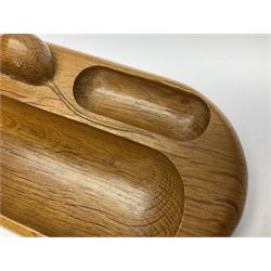 Mouseman - oak pen tray, rectangular form with rounded ends, carved mouse signature over penny moulded edge, by the workshop of Robert Thompson, Kilburn