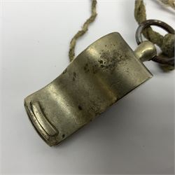 WWI J. Hudson & Co. Birmingham trench whistle dated 1916; WWI British War Medal awarded to 117363 Gnr. N.L. Wright R.A.; Services Rendered badge No.111643; RAF & RFC cap badges etc