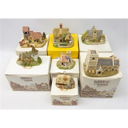  Seven  Lilliput lane models 'St Marks', 'Watermill', 'Greensted Church', 'Wedding Bells', 'Bargate Cottage Tea Room', 'Village School', & 'St Mary's', all boxed (7)  