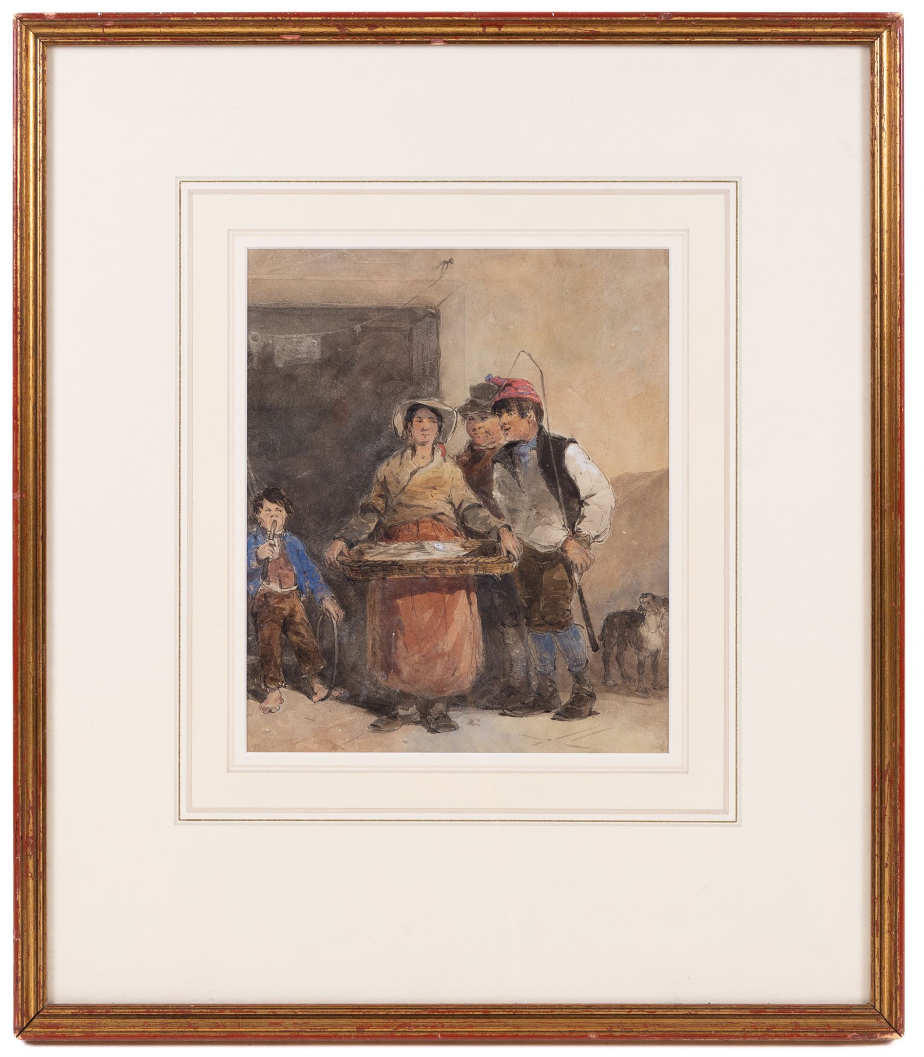 Manner of Sir David Wilkie (Scottish 1785-1841): The Fish Lady, watercolour heightened in white unsigned 24cm x 20cm 