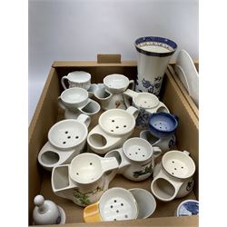 Group of ceramics, to include various shaving mugs, Royal Doulton Willow vase, Royal Doulton Tumbling Leaves pattern tea wares, vase decorated with fruiting and blossoming vines, etc., in two boxes 