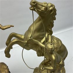 After Guillaume Coustou, pair of spelter Marley Horses, together with Jeanne D Arc figure, largest H48cm