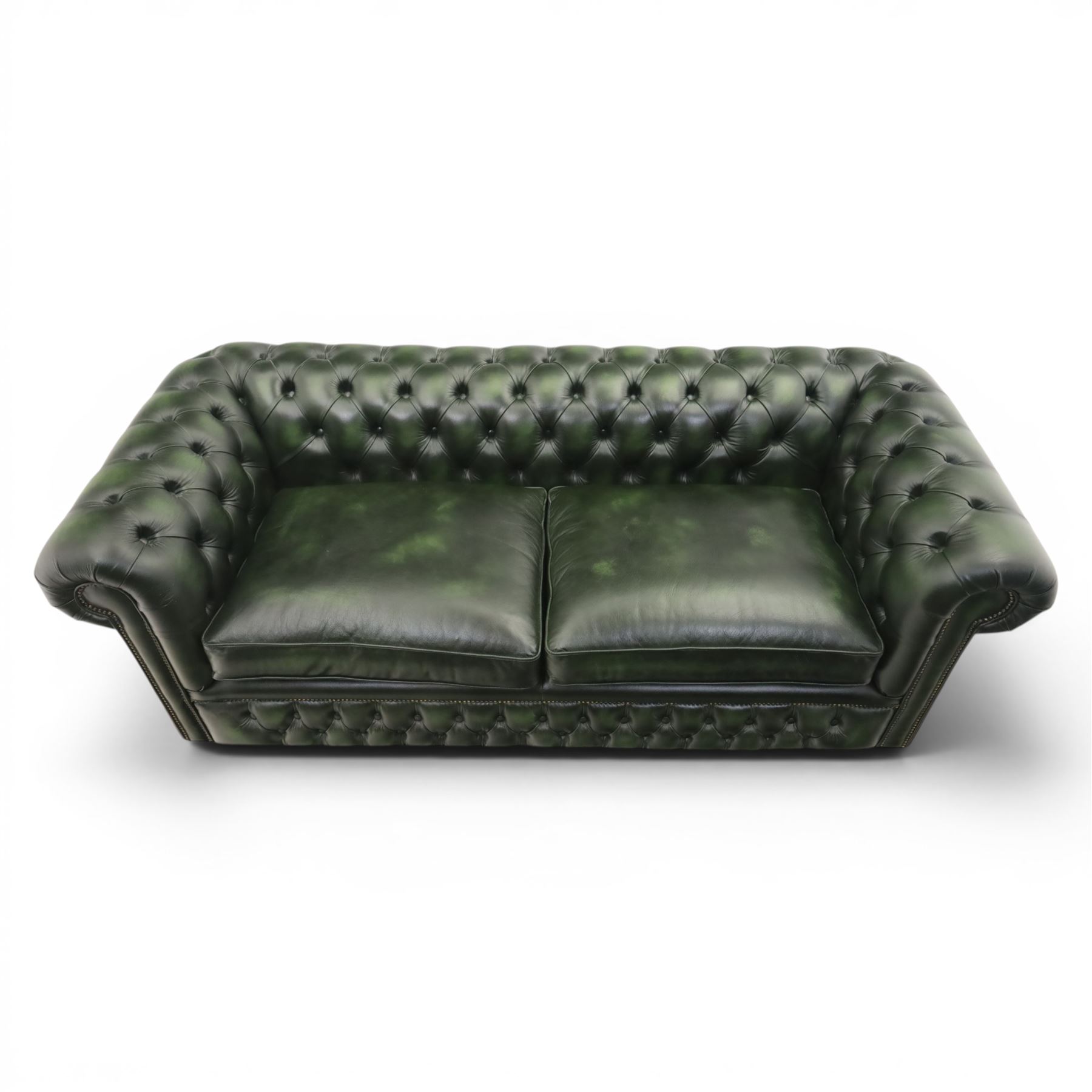 Distinctive Chesterfields - Chesterfield two cushion sofa, upholstered in green deeply buttoned leather