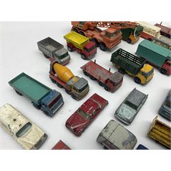 Lesney - approximately forty nine unboxed and playworn die-cast models of various scales with examples from the ‘Matchbox Series’ such as Mercedes Truck No.1, Mercedes Benz ‘Binz’ Ambulance No.2, Stake Truck No.4 etc; further models to include ‘Models of Yesteryear’ 1910 Benz Limousine Y-3, Bedford 7 1/2 Ton Tipper Van No.2, Ford Anglia No. 7 etc 