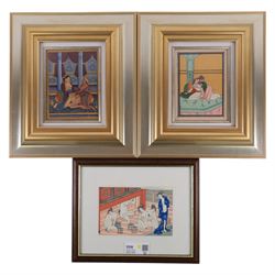 Moghul School (19th/20th century): Erotic scenes, pair watercolours unsigned 19cm x 13.5cm...